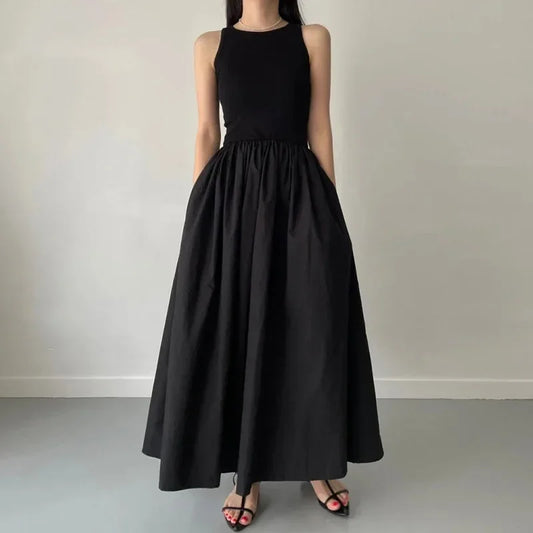 ELEGANT LONG BLACK SUMMER DRESS