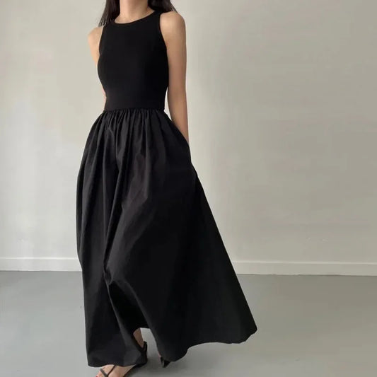 ELEGANT LONG BLACK SUMMER DRESS