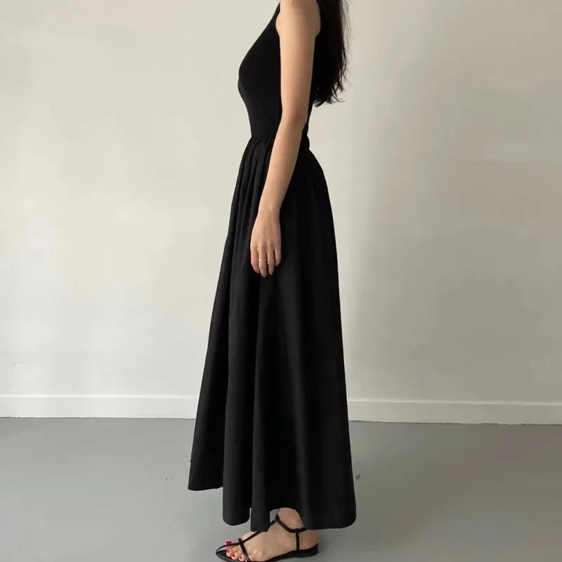 ELEGANT LONG BLACK SUMMER DRESS