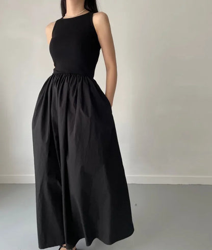ELEGANT LONG BLACK SUMMER DRESS