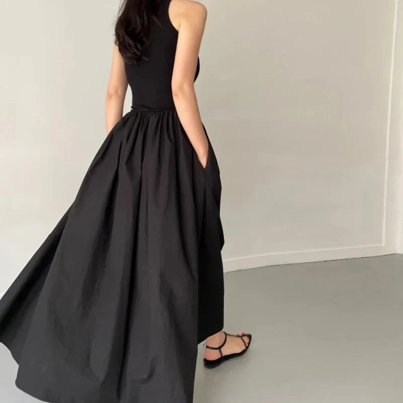 ELEGANT LONG BLACK SUMMER DRESS