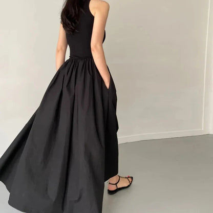 ELEGANT LONG BLACK SUMMER DRESS