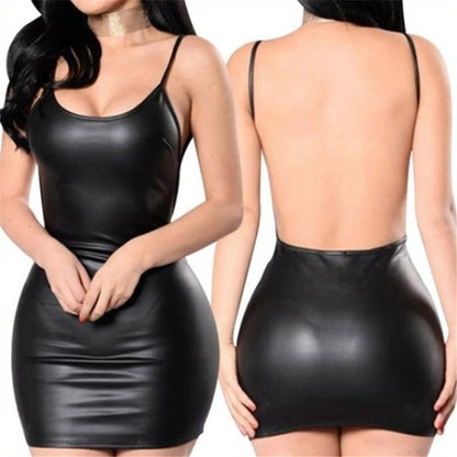 SHORT OPEN-BACK SYNTHETIC LEATHER DRESS
