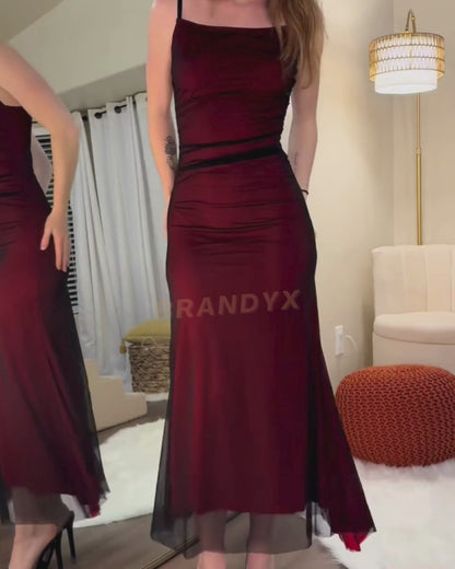 LONG SHEER MESH BODYCON DRESS WITH CONTRAST LINING